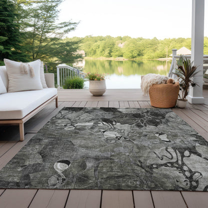 Machine Washable Indoor/ Outdoor Modern Floral Chantille Rug