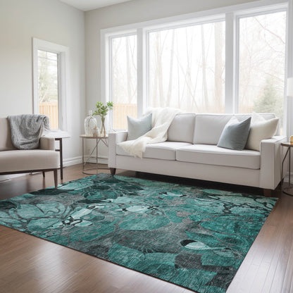 Machine Washable Indoor/ Outdoor Modern Floral Chantille Rug