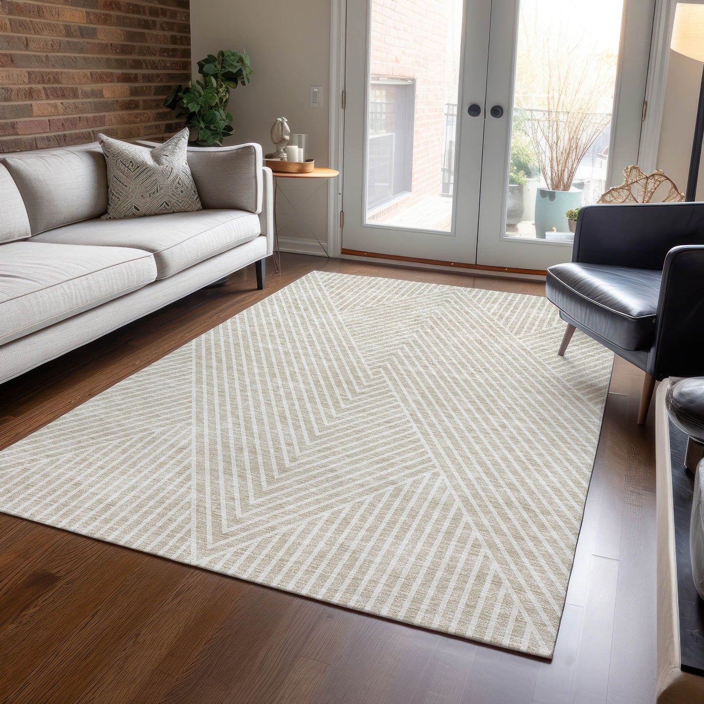 Machine Washable Indoor/ Outdoor Modern Geo Chantille Rug