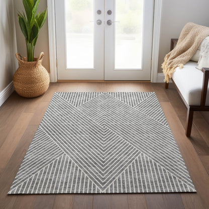 Machine Washable Indoor/ Outdoor Modern Geo Chantille Rug