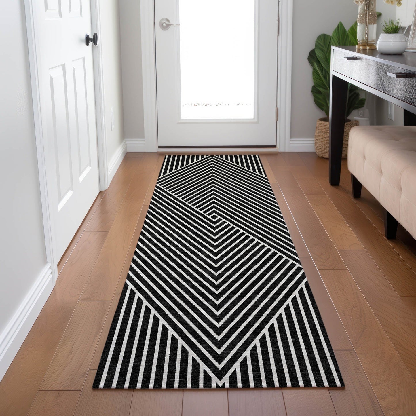 Machine Washable Indoor/ Outdoor Modern Geo Chantille Rug