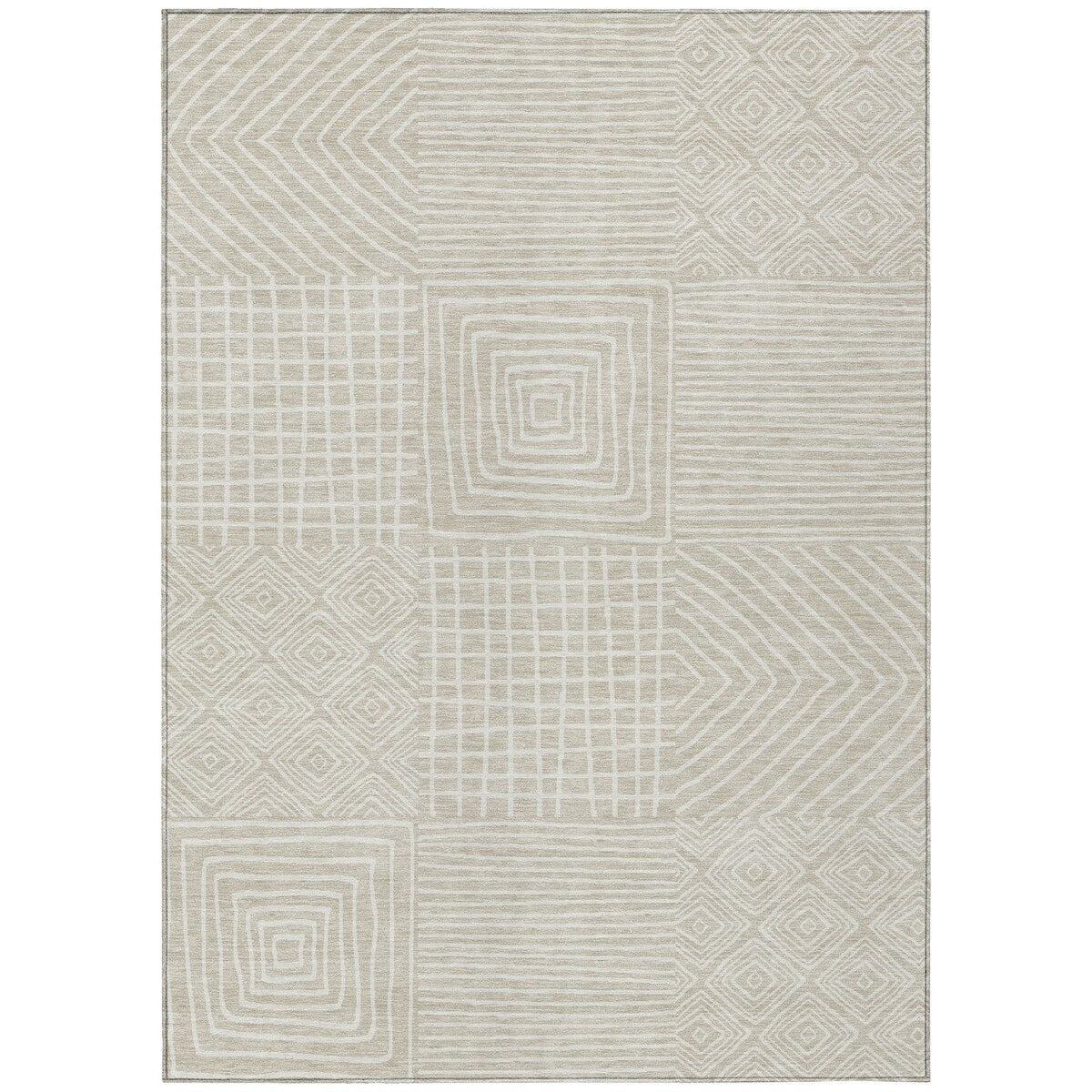 Machine Washable Indoor/ Outdoor Modern Mosaic Chantille Rug