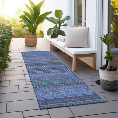 Machine Washable Indoor/ Outdoor Moroccan Stripes Chantille Rug