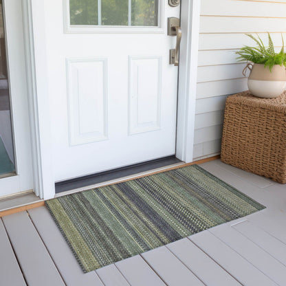 Machine Washable Indoor/ Outdoor Moroccan Stripes Chantille Rug