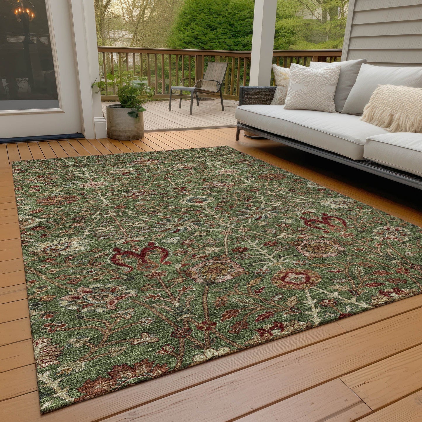 Machine Washable Indoor/ Outdoor Traditional Kashan Chantille Rug