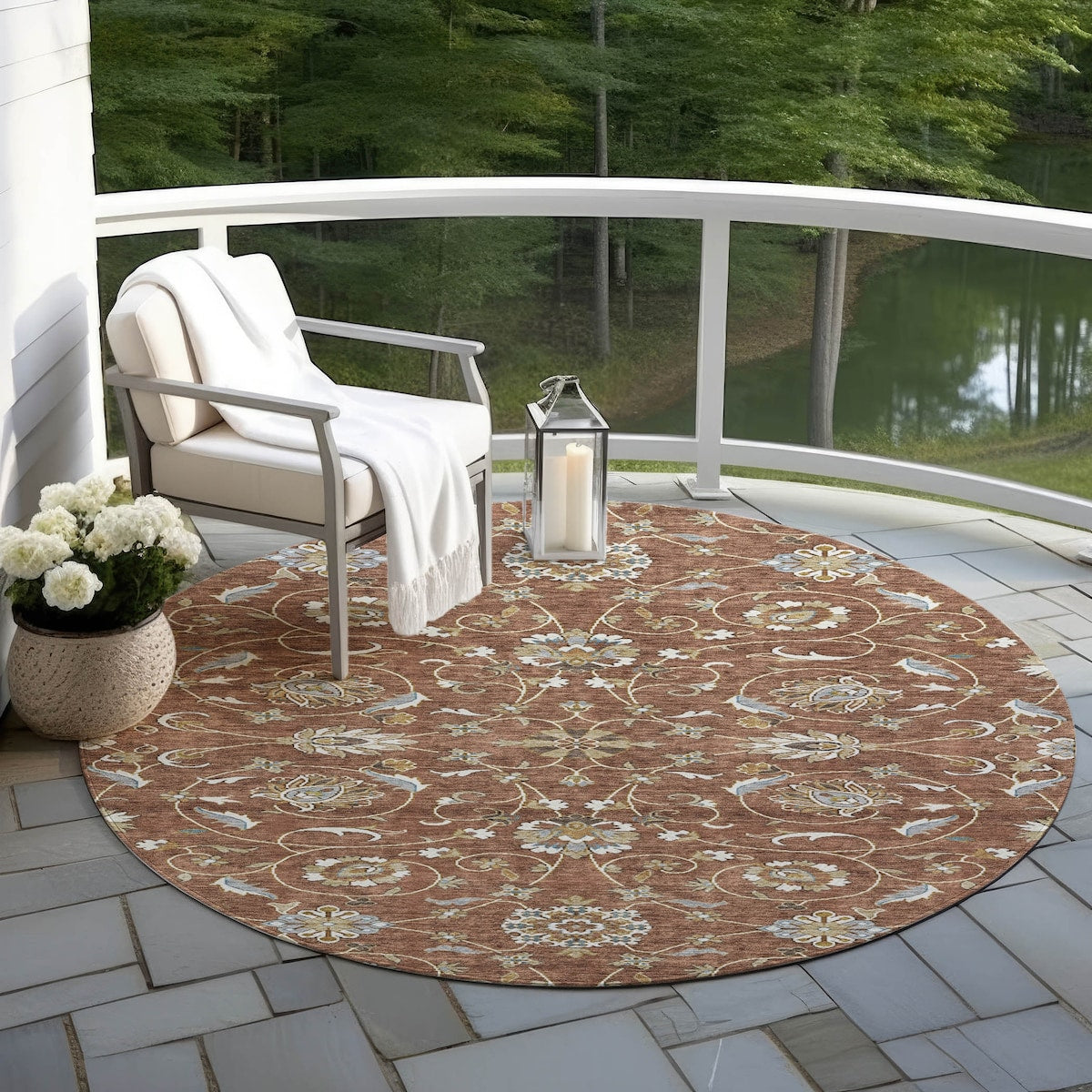 Machine Washable Indoor/ Outdoor Traditional KashanChantille Rug