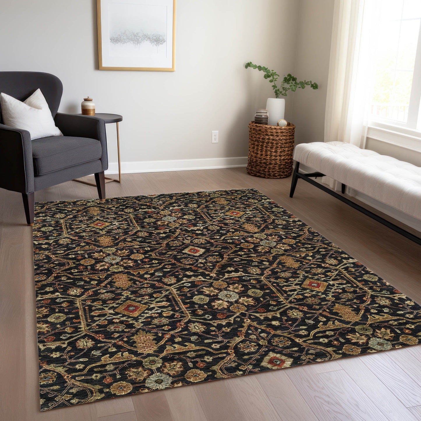 Machine Washable Indoor/ Outdoor Traditional Persian Chantille Rug