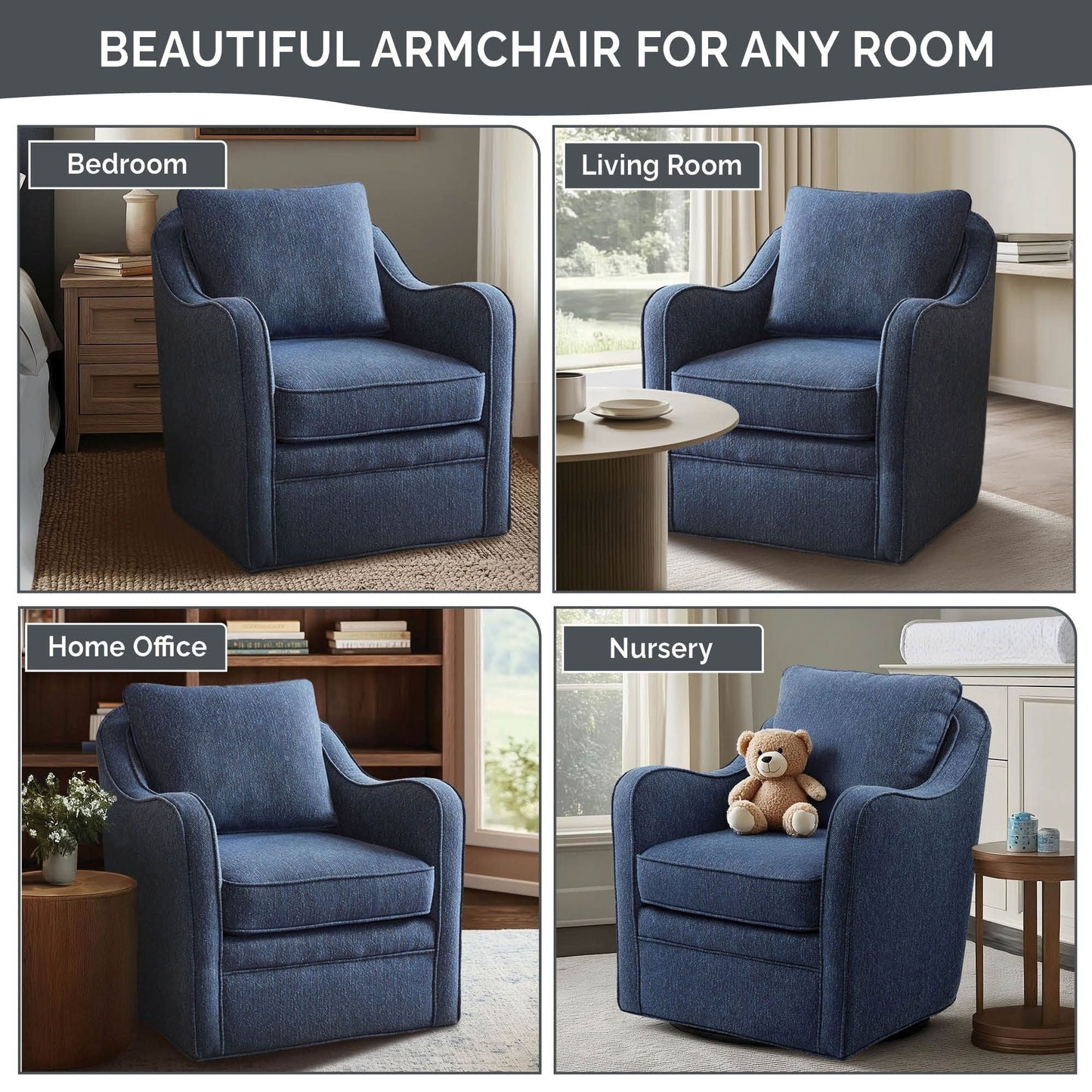 Fauteuil pivotant à accoudoirs incurvés et rembourré Madison Park Betty