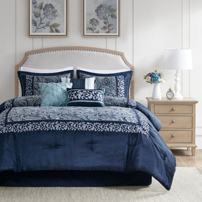 Madison Park Elaine Navy 7 Piece Jacquard Comforter Set