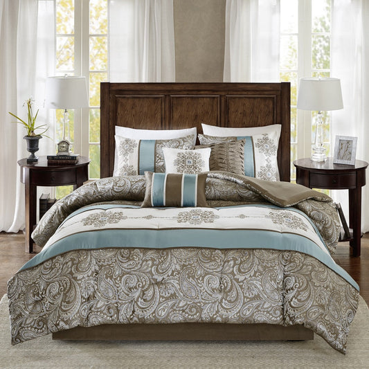 Ensemble de couette 7 pièces Madison Park Lorraine en jacquard bleu