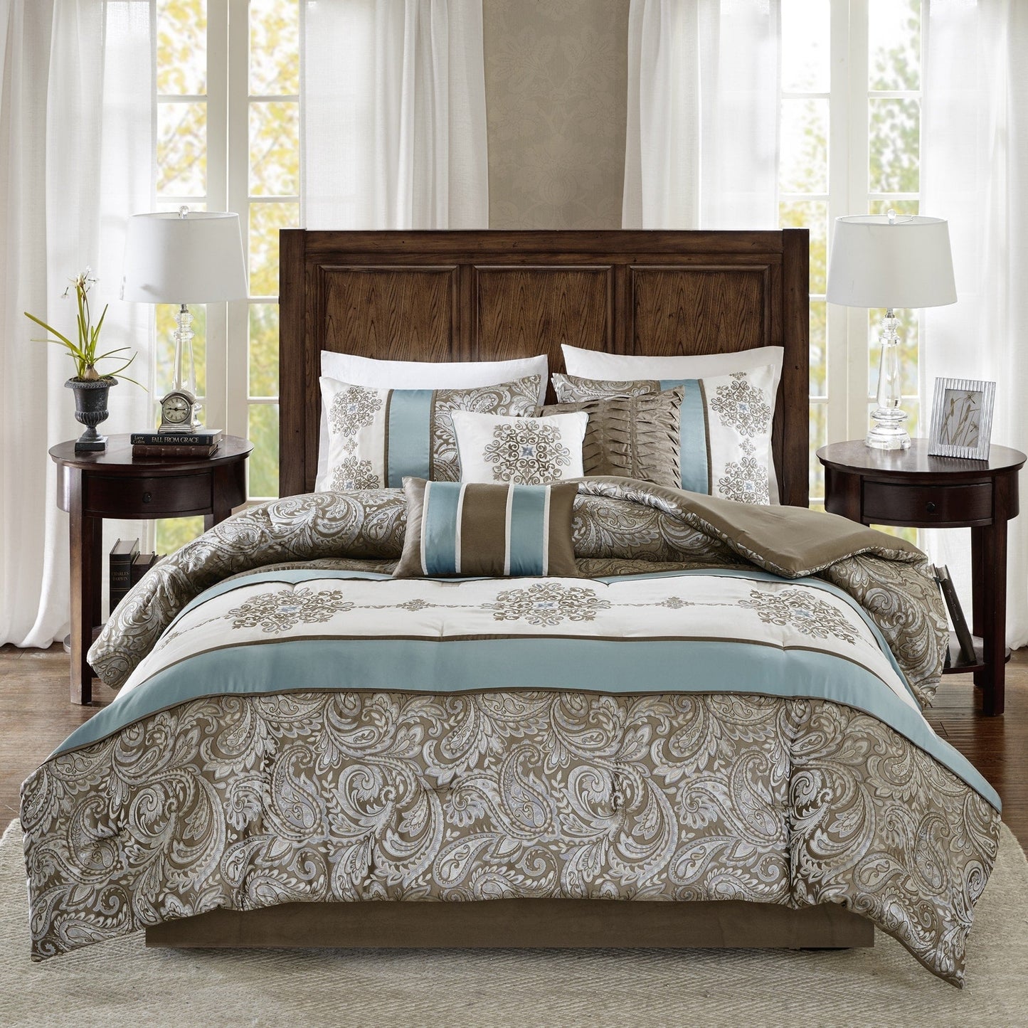 Ensemble de couette 7 pièces Madison Park Lorraine en jacquard bleu