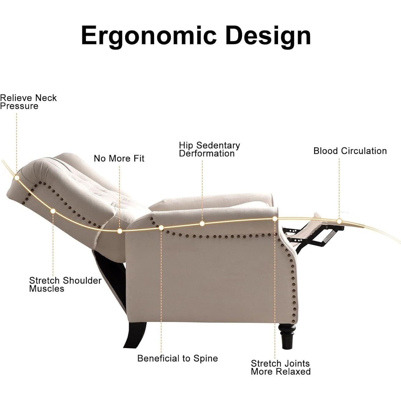 Fauteuil inclinable à bascule, fauteuil en tissu à bascule avec décorations à rivets, fauteuil d'appoint pour salon.