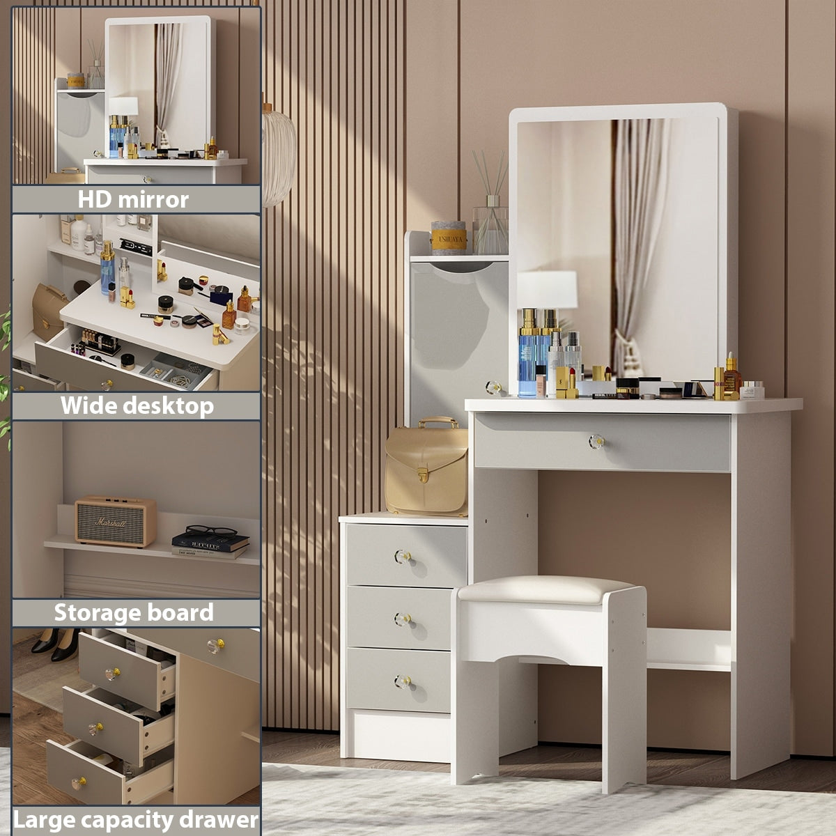 Ensemble de coiffeuse avec miroir et tabouret