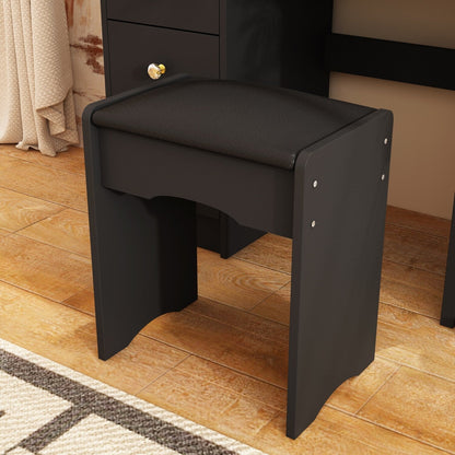 Table de maquillage avec miroir et tabouret à éclairage LED