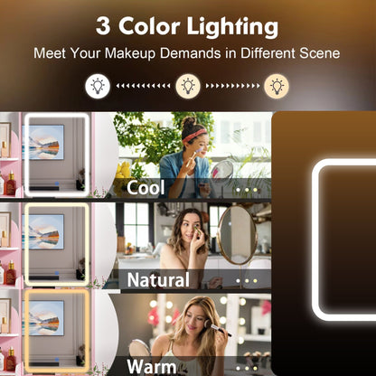 Table de maquillage avec miroir et tabouret à éclairage LED