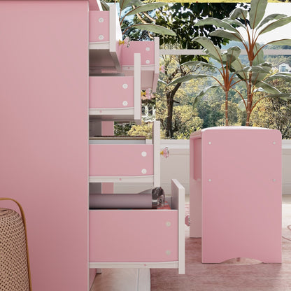 Table de maquillage avec miroir et tabouret à éclairage LED