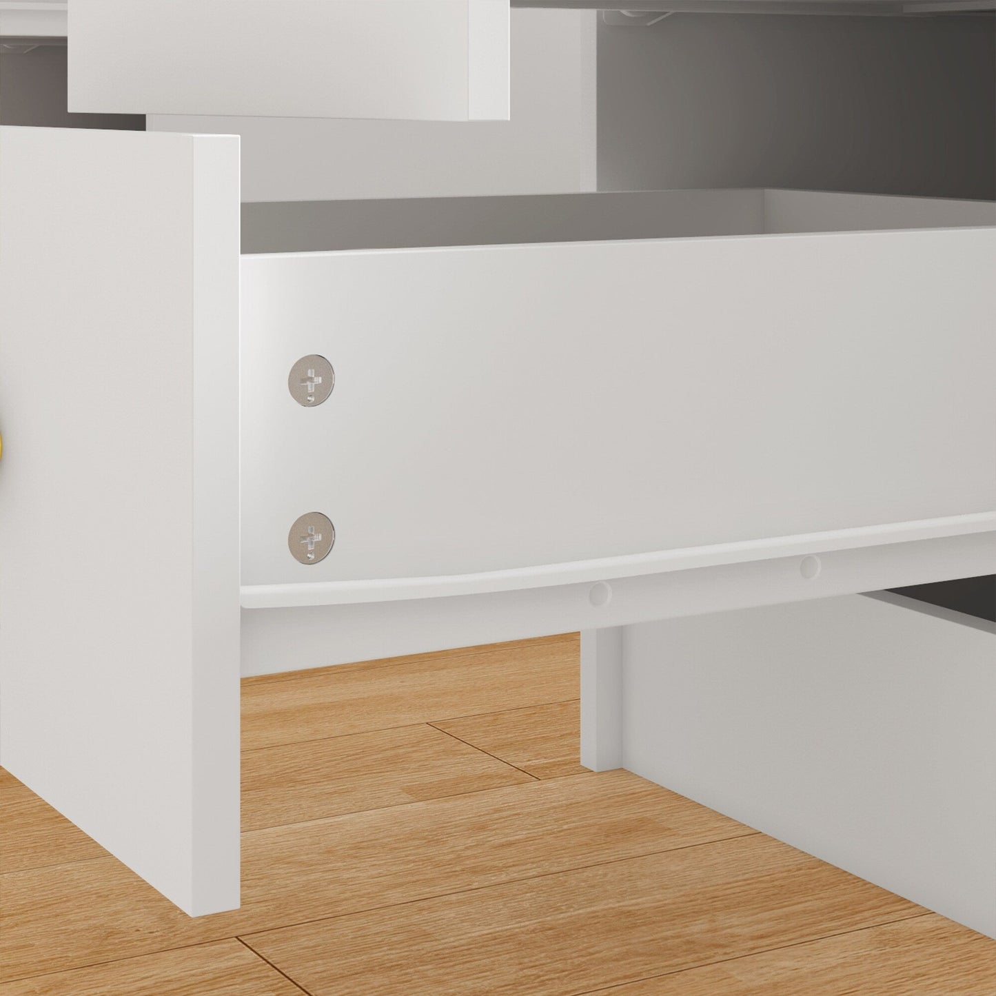 Coiffeuse avec miroir à trois volets, éclairage certifié et plateau en verre.