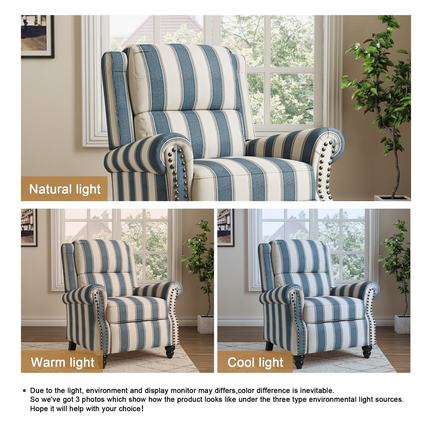 Fauteuils inclinables à commande manuelle avec garniture à clous décoratifs