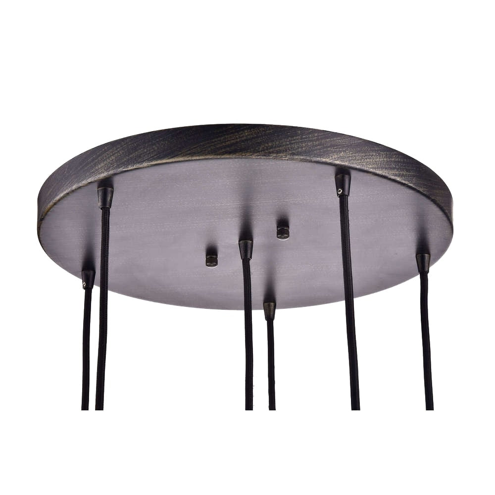 Suspension à 6 lumières Mariana, verre Cognac, noir antique et base ronde