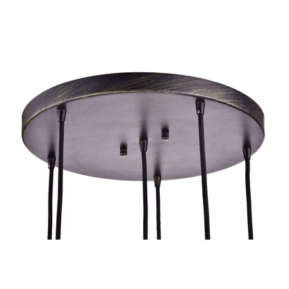 Suspension à 6 lumières Mariana, verre Cognac, noir antique et base ronde