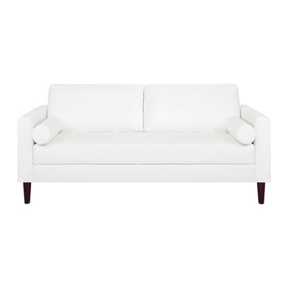 Canapé moderne en cuir véritable avec pieds en bois et coussin supplémentaire.