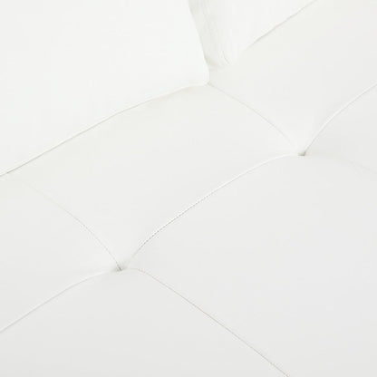 Canapé moderne en cuir véritable avec pieds en bois et coussin supplémentaire.