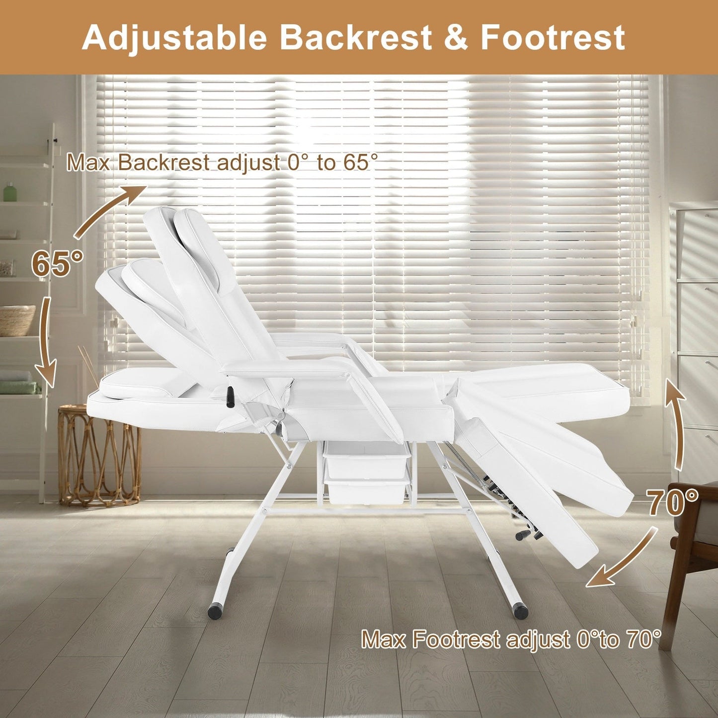 Chaise de salon de massage, chaise de tatouage, lit de spa, lit de soins du visage, blanc.