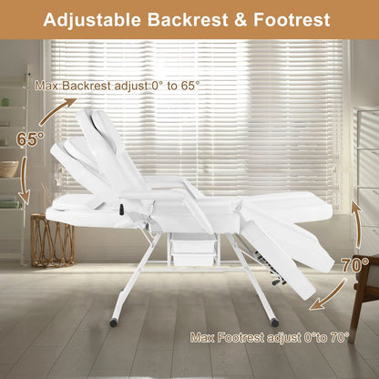 Chaise de salon de massage, chaise de tatouage, lit de spa, lit de soins du visage, blanc.