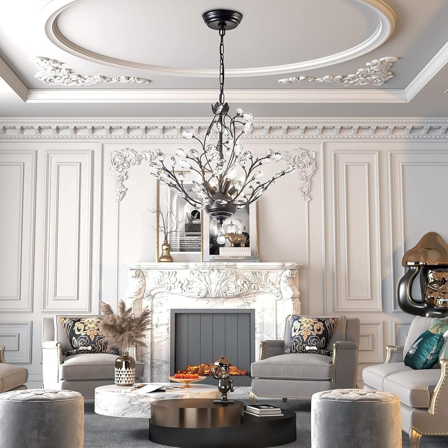 Maxax 4 - Lustre unique classique/traditionnel à 4 lumières avec accents en cristal