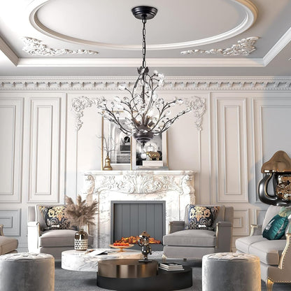 Maxax 4 - Lustre unique classique/traditionnel à 4 lumières avec accents en cristal