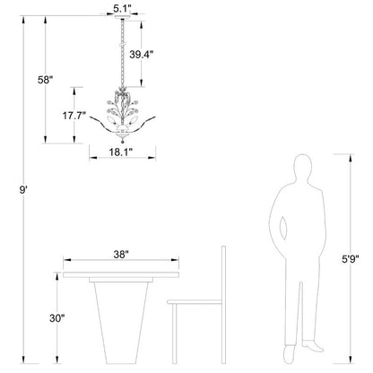 Maxax 4 - Lustre unique classique/traditionnel à 4 lumières avec accents en cristal