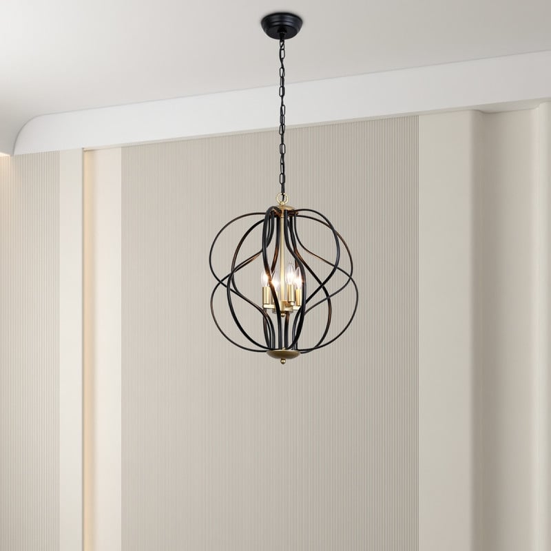 Maxax Lustre géométrique unique à 4 lumières avec accents en fer forgé - 17,7*17,3*17,3