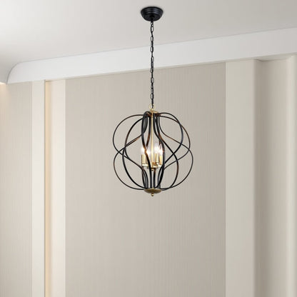 Maxax Lustre géométrique unique à 4 lumières avec accents en fer forgé - 17,7*17,3*17,3