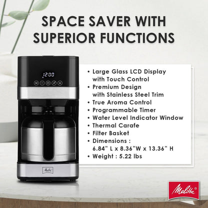 Machine à café goutte-à-goutte Melitta Aroma Tocco 8 tasses avec carafe isotherme et écran tactile