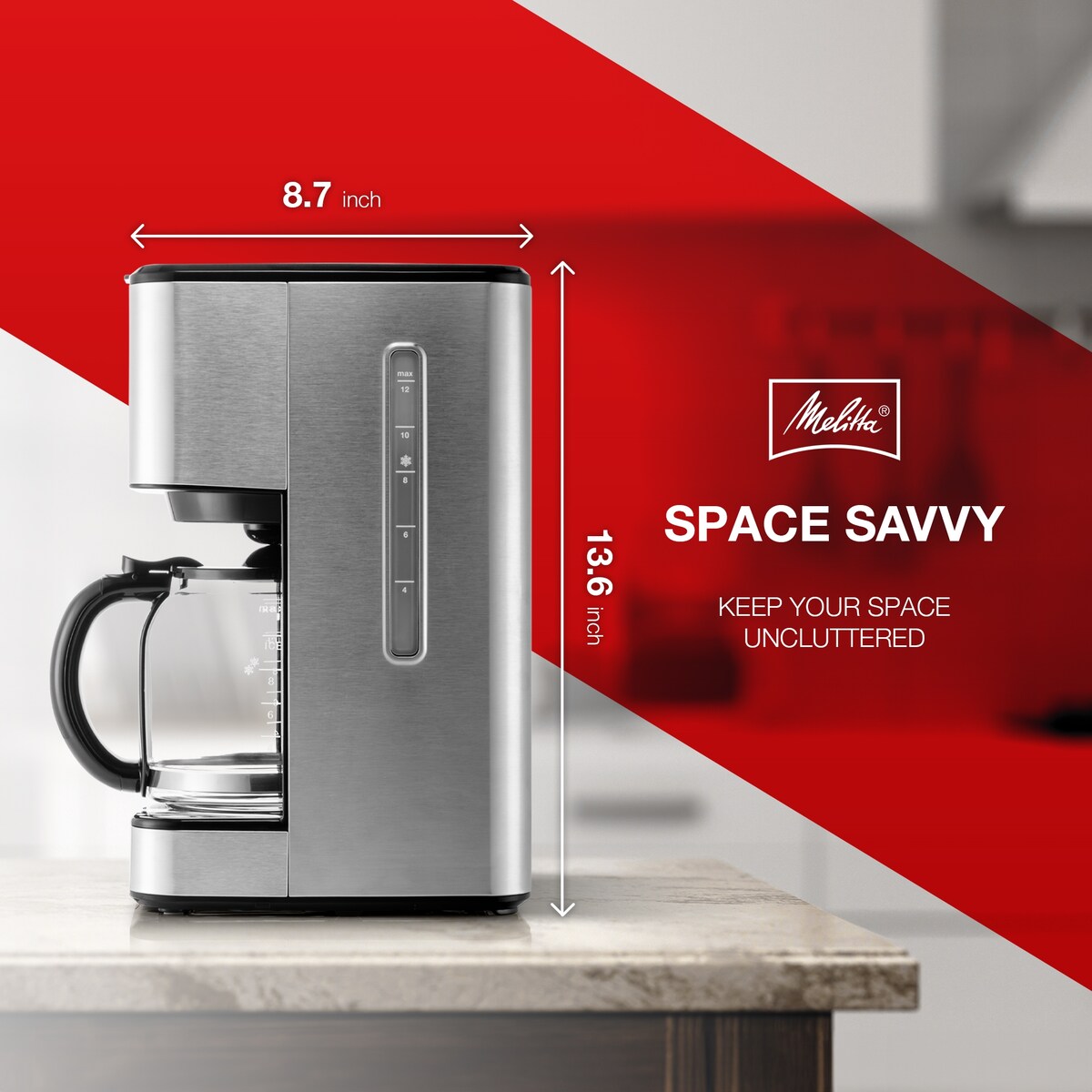 Machine à café goutte-à-goutte Melitta Aroma Tocco Plus, 12 tasses, pour café chaud et glacé, avec carafe en verre et écran tactile.