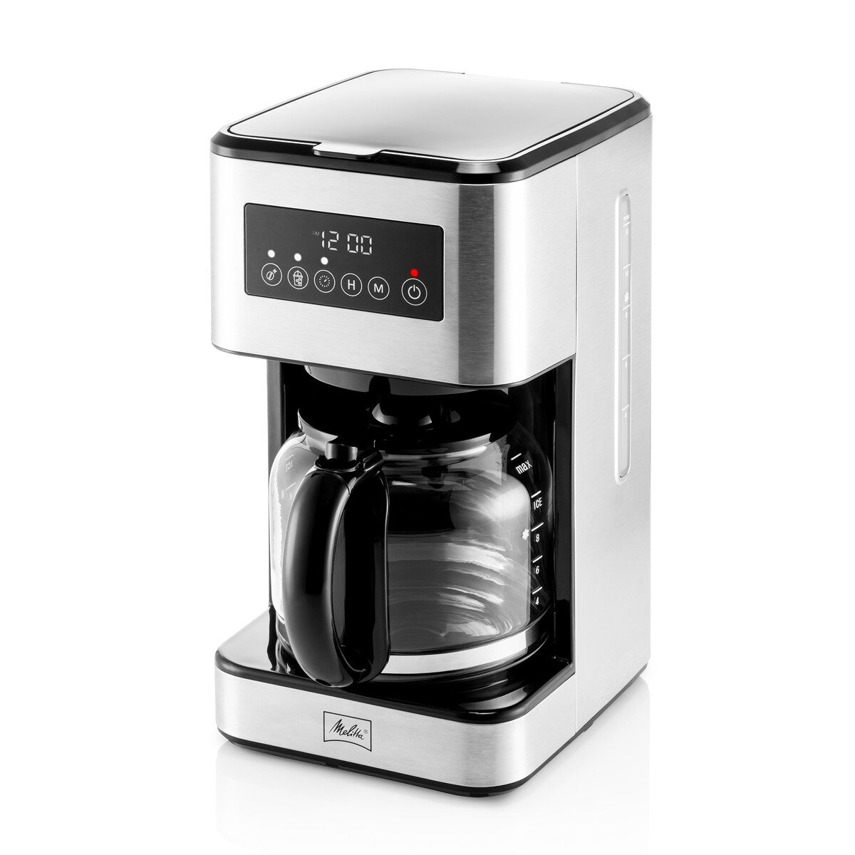 Machine à café goutte-à-goutte Melitta Aroma Tocco Plus, 12 tasses, pour café chaud et glacé, avec carafe en verre et écran tactile.