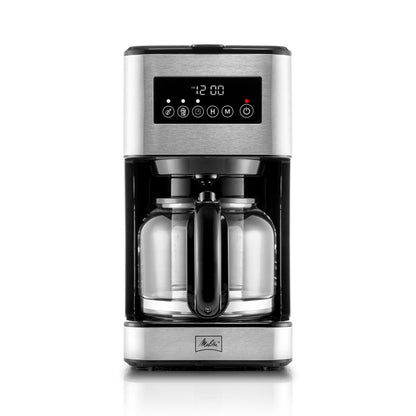 Machine à café goutte-à-goutte Melitta Aroma Tocco Plus, 12 tasses, pour café chaud et glacé, avec carafe en verre et écran tactile.