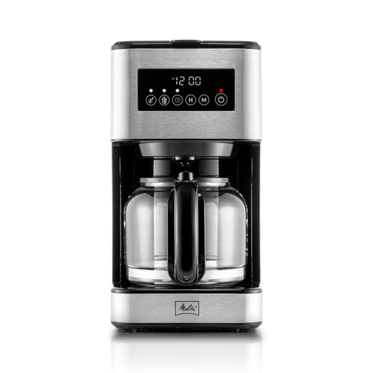 Machine à café goutte-à-goutte Melitta Aroma Tocco Plus, 12 tasses, pour café chaud et glacé, avec carafe en verre et écran tactile.