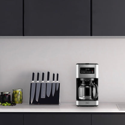 Machine à café goutte-à-goutte Melitta Aroma Tocco Plus, 12 tasses, pour café chaud et glacé, avec carafe en verre et écran tactile.