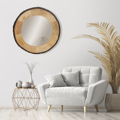 Miroir mural rond en bois avec bord naturel Meredith de River of Goods - 77,5 x 2,5 x 77,5 cm