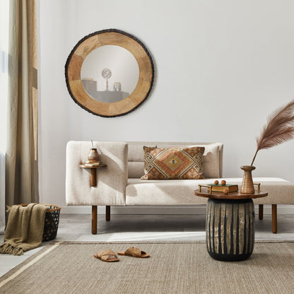 Miroir mural rond en bois avec bord naturel Meredith de River of Goods - 77,5 x 2,5 x 77,5 cm