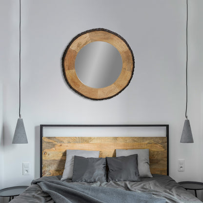 Miroir mural rond en bois avec bord naturel Meredith de River of Goods - 77,5 x 2,5 x 77,5 cm