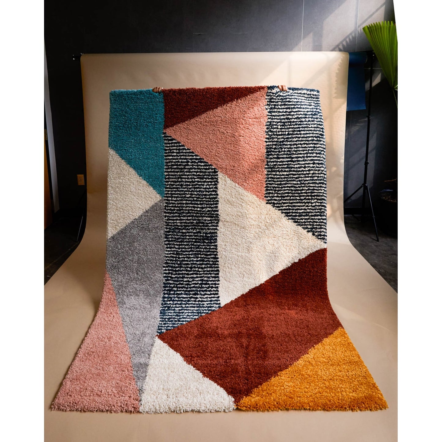 Merril Mid-century Modern Color Block Shag Area Rug