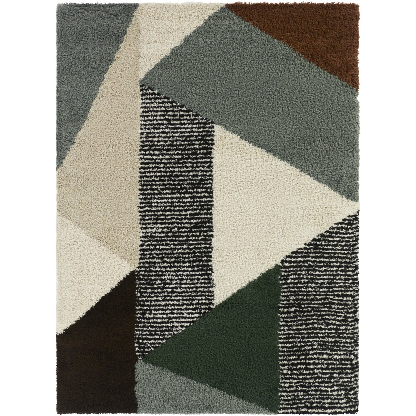 Merril Mid-century Modern Color Block Shag Area Rug