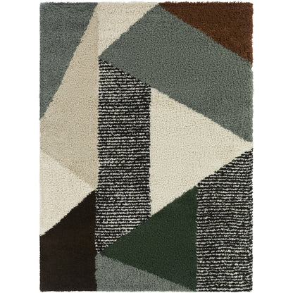 Merril Mid-century Modern Color Block Shag Area Rug
