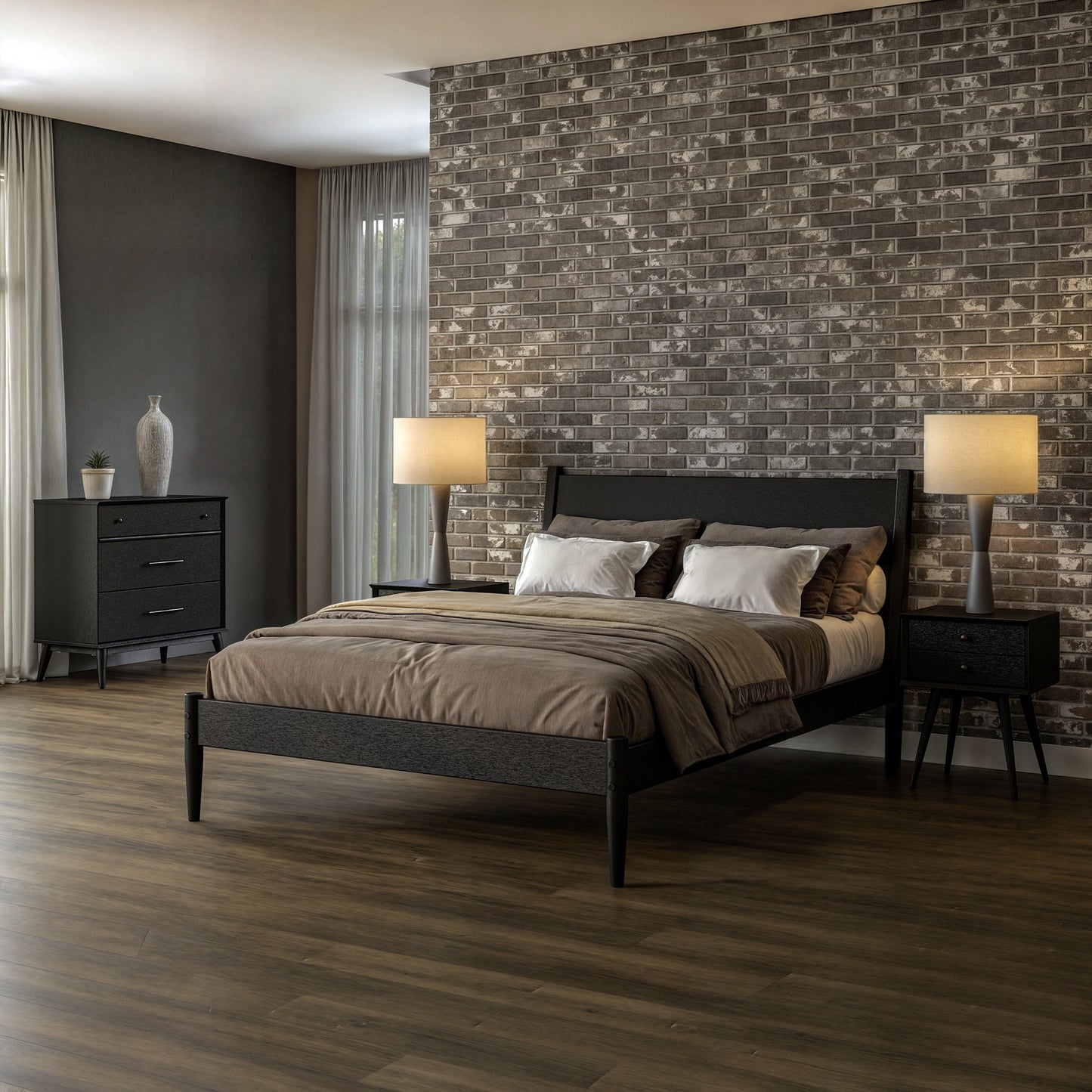 Lit à panneaux de style milieu de siècle