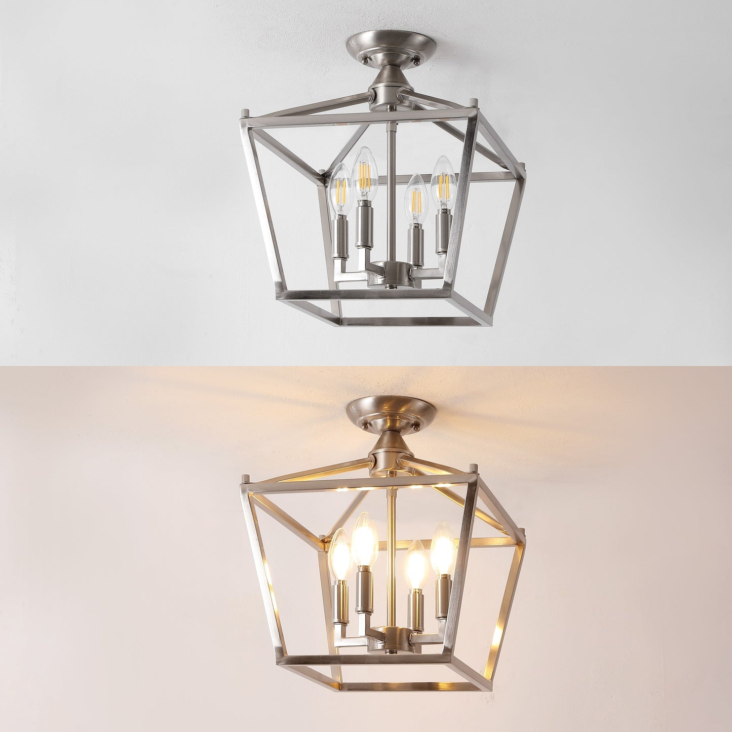 Milton Mini Lantern 4-Light Iron Modern Farmhouse LED Flush Mount, by JONATHAN Y