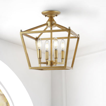 Milton Mini Lantern 4-Light Iron Modern Farmhouse LED Flush Mount, by JONATHAN Y