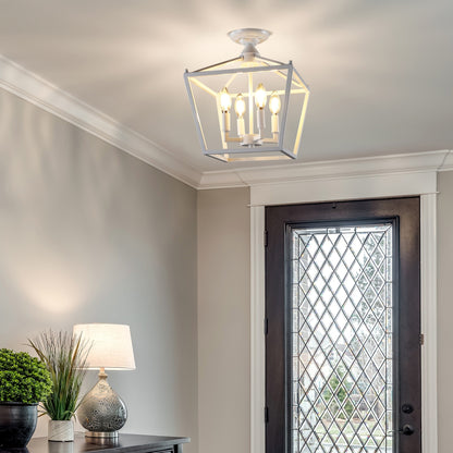 Milton Mini Lantern 4-Light Iron Modern Farmhouse LED Flush Mount, by JONATHAN Y