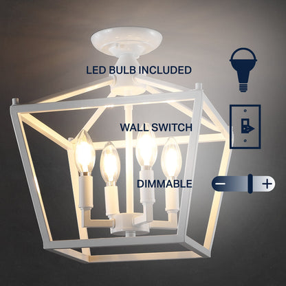 Milton Mini Lantern 4-Light Iron Modern Farmhouse LED Flush Mount, by JONATHAN Y